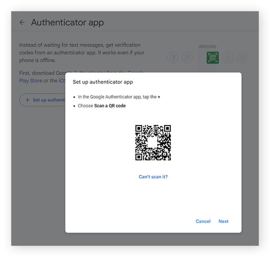 The Google Authenticator QR code on a PC