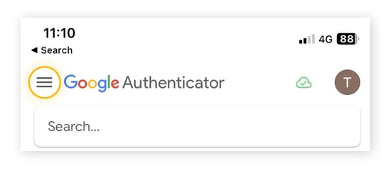 In the Google Authenticator app, tap the three horizontal lines to open the menu