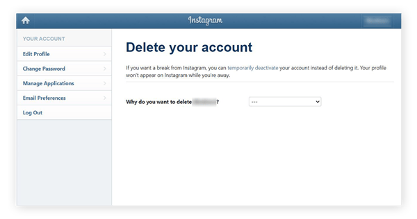 Screenshot of the Delete Your Account page