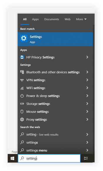  Opening Settings from the Start menu