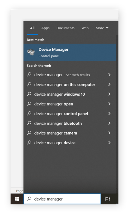 Navigating to Device Manager from the start menu