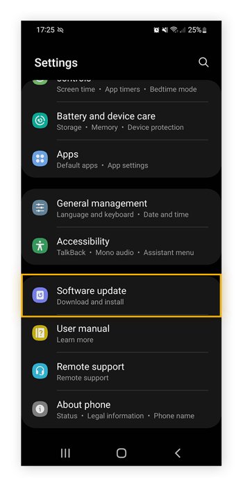 Apri Impostazioni Android > Aggiornamento software per iniziare a controllare se sono disponibili aggiornamenti della tua versione di Android.