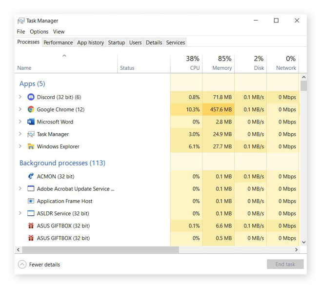 Screenshot of the expanded Task Manager view