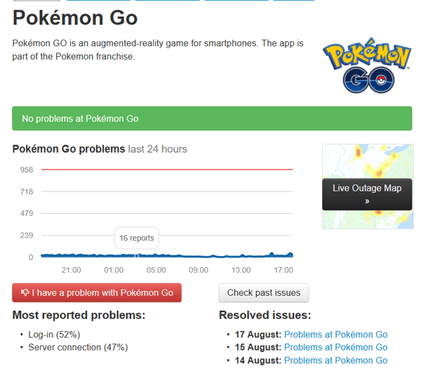 Página de estatísticas do Pokemon Go