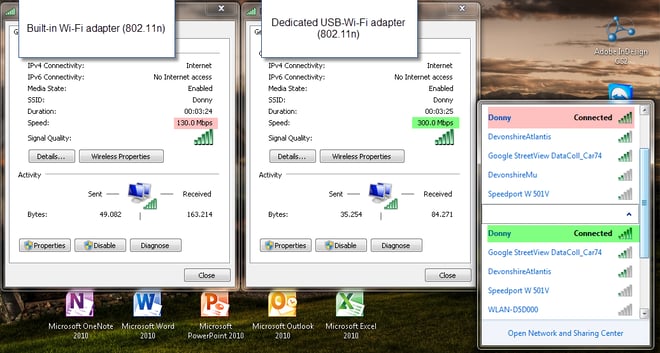 Captura de tela do adaptador wi-fi embutido e do USB dedicado
