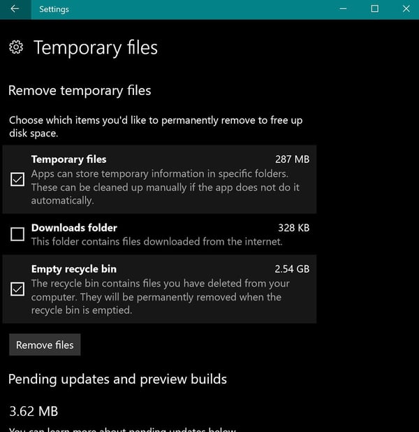 Das Menü für temporäre Dateien in Windows Das Menü für temporäre Dateien in Windows