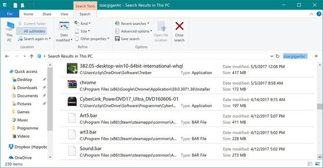So finden Sie große Dateien mit dem Windows Explorer So finden Sie große Dateien mit dem Windows Explorer