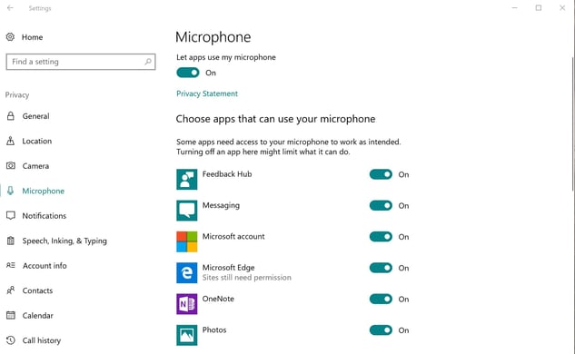 Las opciones de configuración del micrófono de Windows 10