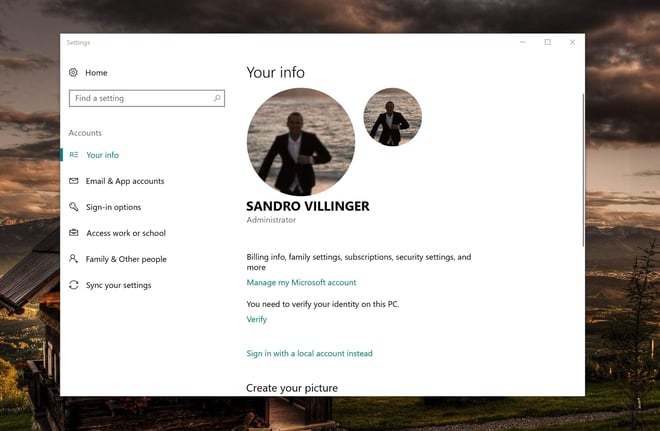 Sandro Villinger's Microsoft account settings