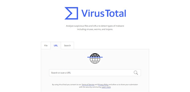 Imagem da página web VirusTotal onde você pode verificar seu um URL é perigoso
