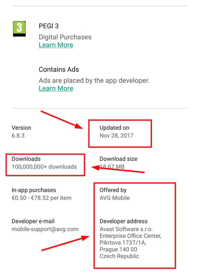 App details of an application in Google Play
