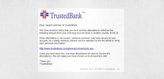 A fake TrustedBank phishing email