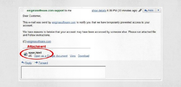 Anexo de malware em um e-mail de phishing