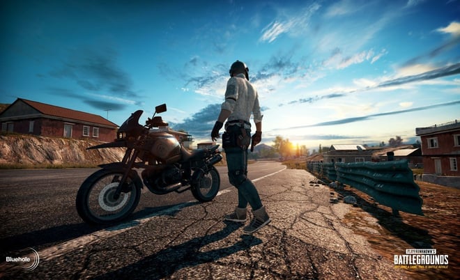 Captura de pantalla de un motociclista del juego PlayerUnknown's Battlegrounds