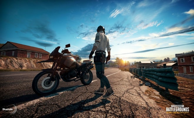 A screenshot of a biker from PlayerUnknown's Battleground, the game