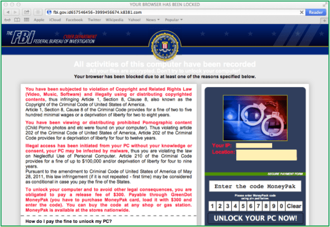 Screenshot of the FBI Ransomware webpage.