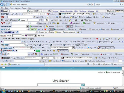 A browser being overtaken by too many toolbars