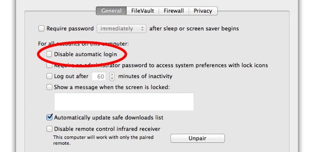 How to disable automatic login on Mac