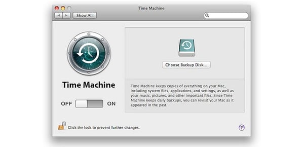 Screenshot of Time Machine, where you can back up your Mac