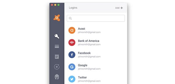 Interfaccia utente di Avast Passwords per Mac
