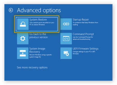 Advanced System Restore settings