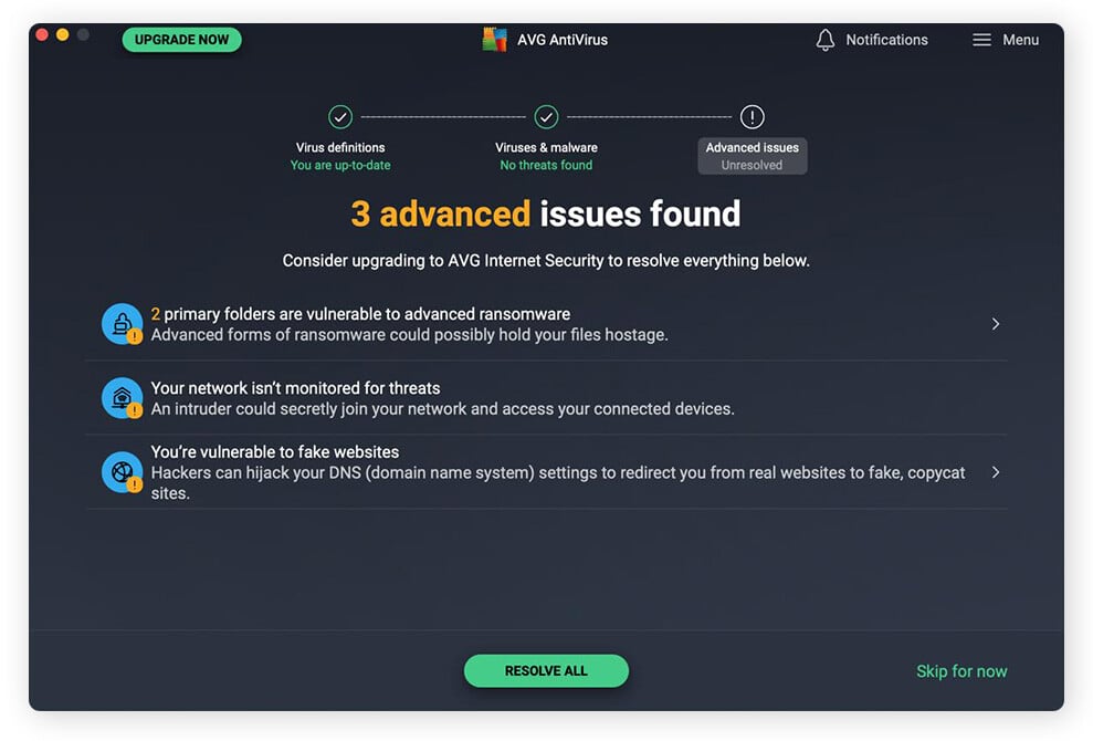 The results of a Mac malware scan run by AVG AntiVirus Free for Mac.
