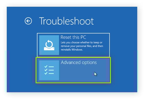 Selecting Advanced options on a Windows PC while restarting in Safe Mode.