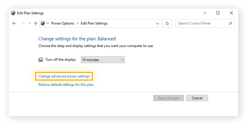 Editing your power plan settings in Windows.