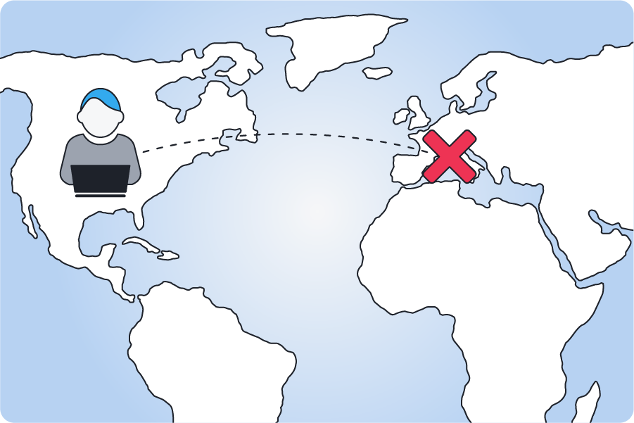 A graphic illustration showing that website access can be blocked in different countries.