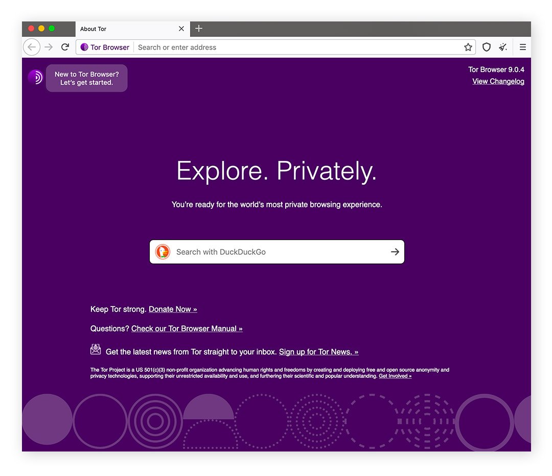 Captura de pantalla de la página principal del navegador Tor.