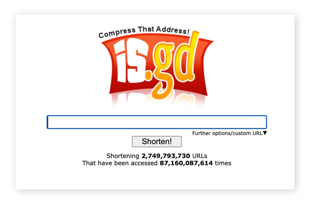 Een schermafbeelding van de URL-shortener is.gd om websiteblokkades te omzeilen.
